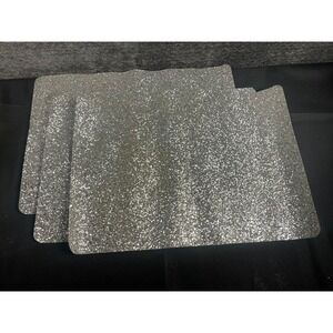 Robert Stanley Silver Glitter Placemats Set of 3 Holiday Glam Decor 17x12